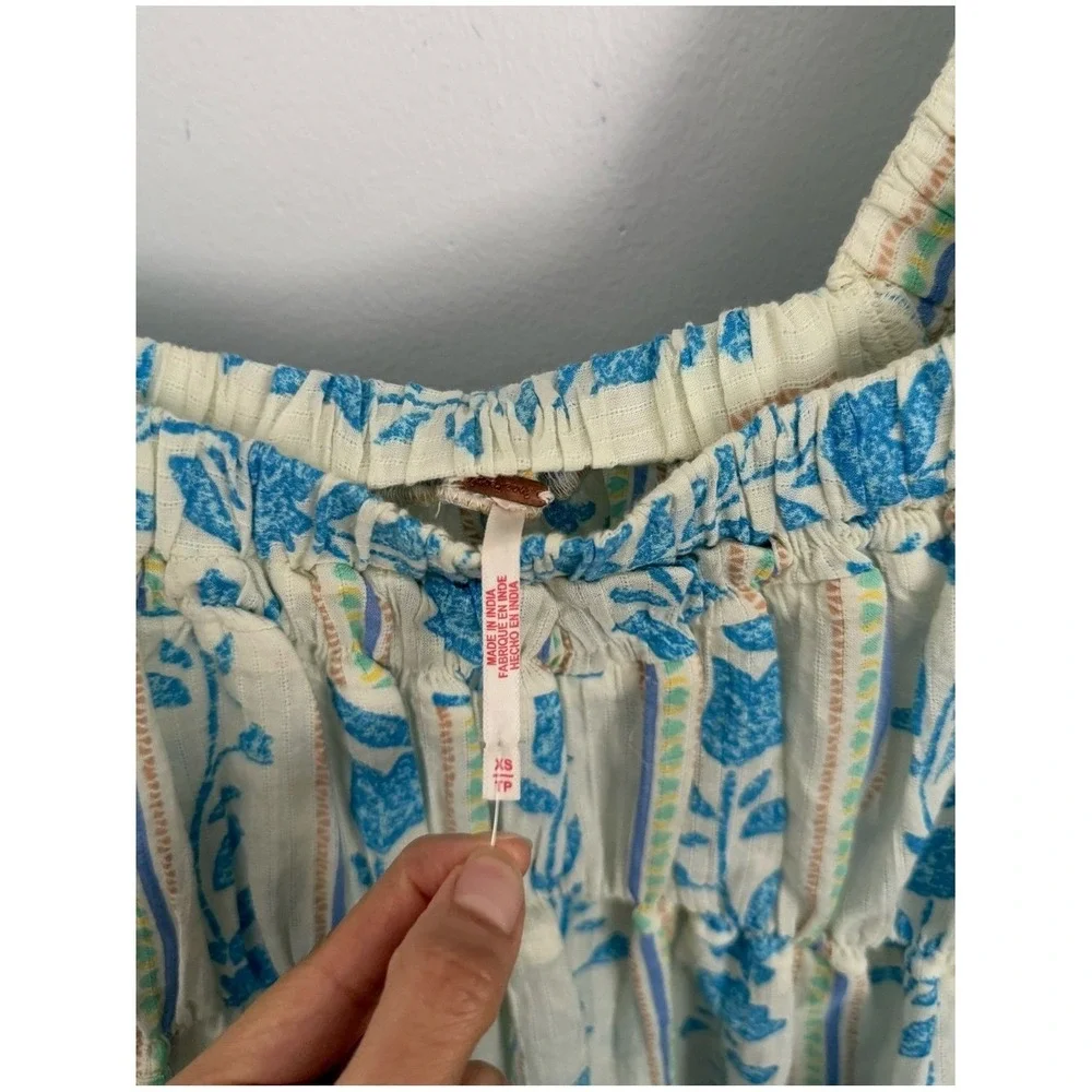 Free People XS NWOT Santorini Tunic Puff Sleeve Floral Relaxed Boho Cottage